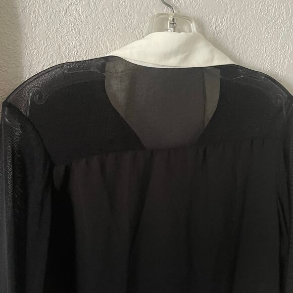 Anne Fontaine Sheryl Mesh Button Down Shirt Black White Size 6 EUC - Picture 8 of 9